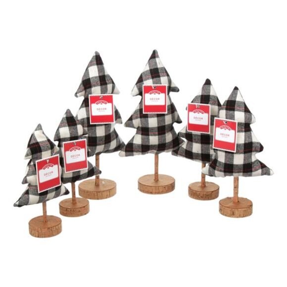 Holiday Time Christmas Plaid Fabric Tree Table Top Decorations in Black - Picture 6 of 10